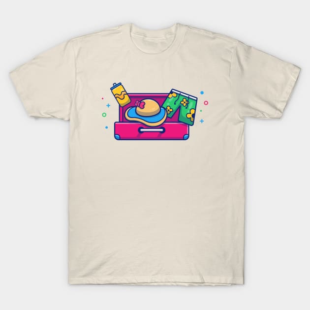 Suitcase With hat And swimsuit Cartoon T-Shirt by Catalyst Labs